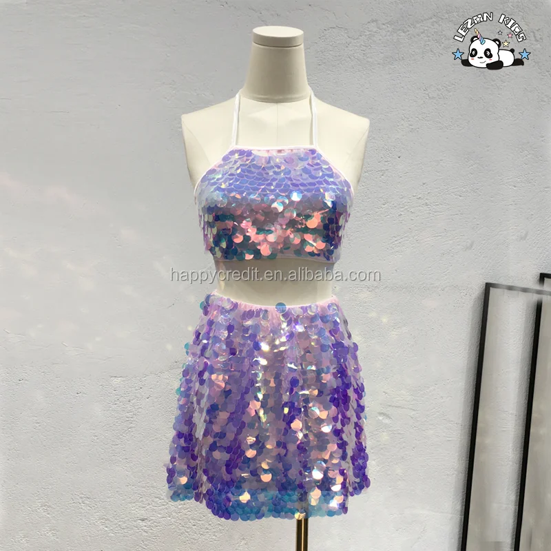 LEZONKIDS - OEM Flip Colorful Big Sequin Beach Girls Skirts For 2-12Years Rainbow Sequin Kids Skirt